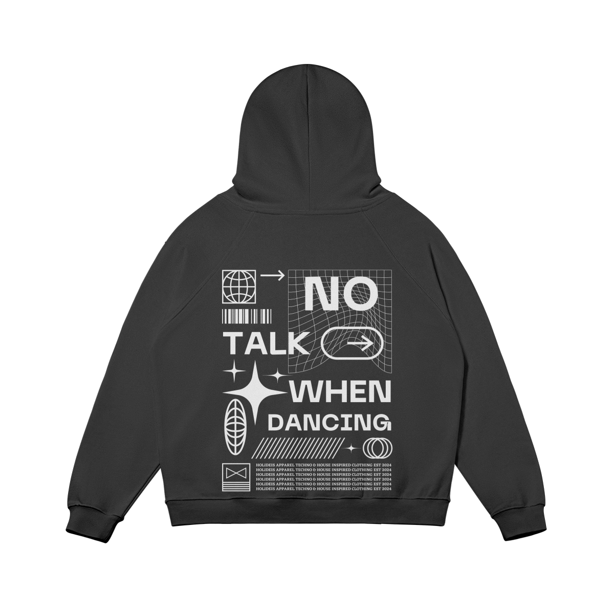 No Talk When Dancing Black Super Oversize Fleece Lined Hoodie