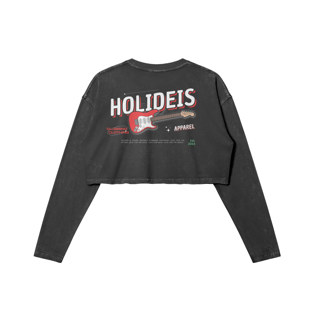 Holideis Club Guitar Woman Raw Hem Long Sleeve Crop Top