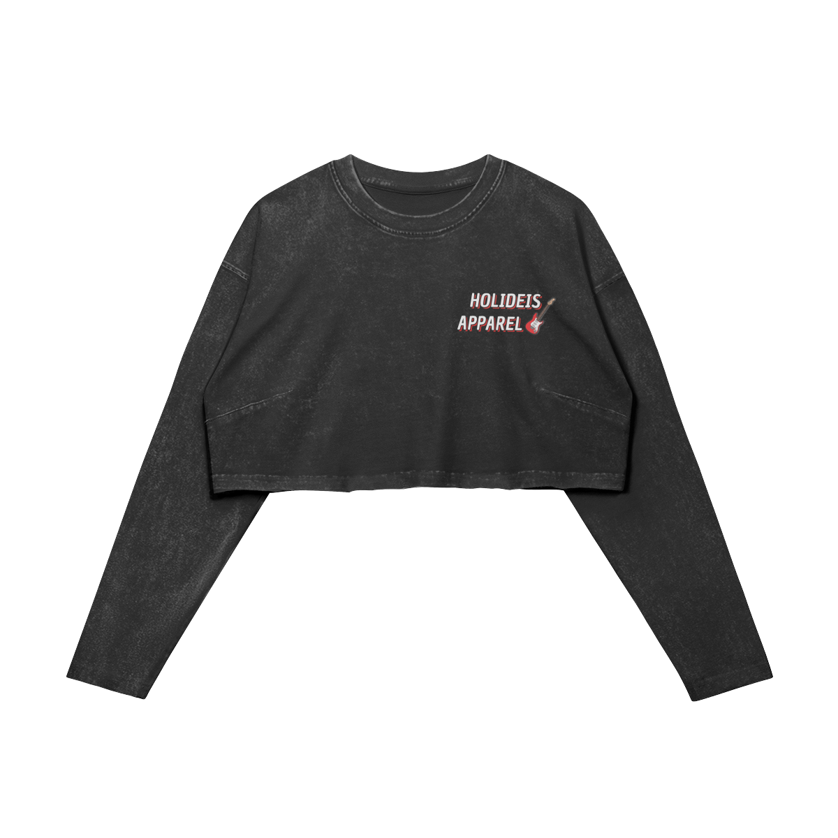 Holideis Club Guitar Woman Raw Hem Long Sleeve Crop Top