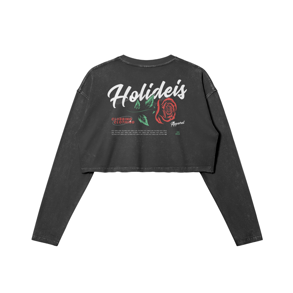 Holideis Club Rose Woman Raw Hem Long Sleeve Crop Top